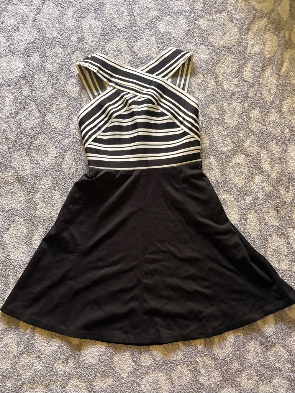 Maeve Black and White Striped Fit-and-Flare Mini Dress